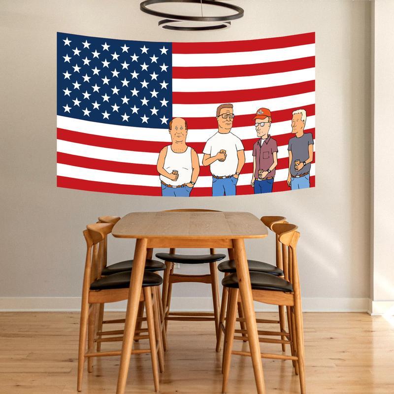 Funny Flag King of the Hill TV Show American Flag 3x5ft Wall Hanging Funny Tapestry with Brass Grommet Wall Hanging for College Dorm Decoration, Party, Gift