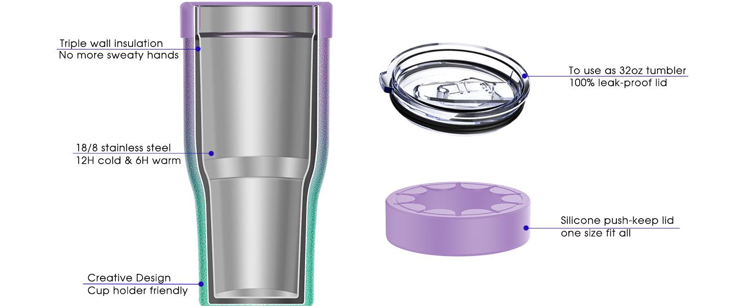 Universal Iced Coffee Sleeve -  Upgraded Double Wall Reusable Stainless Steel Holder Sleeves Insulator for Cold Drinks Fits Starbucks McDonalds Small Medium Large Cups (Glitter) Drinkware Tumbler Insulation Bottled Portable Classic Lid