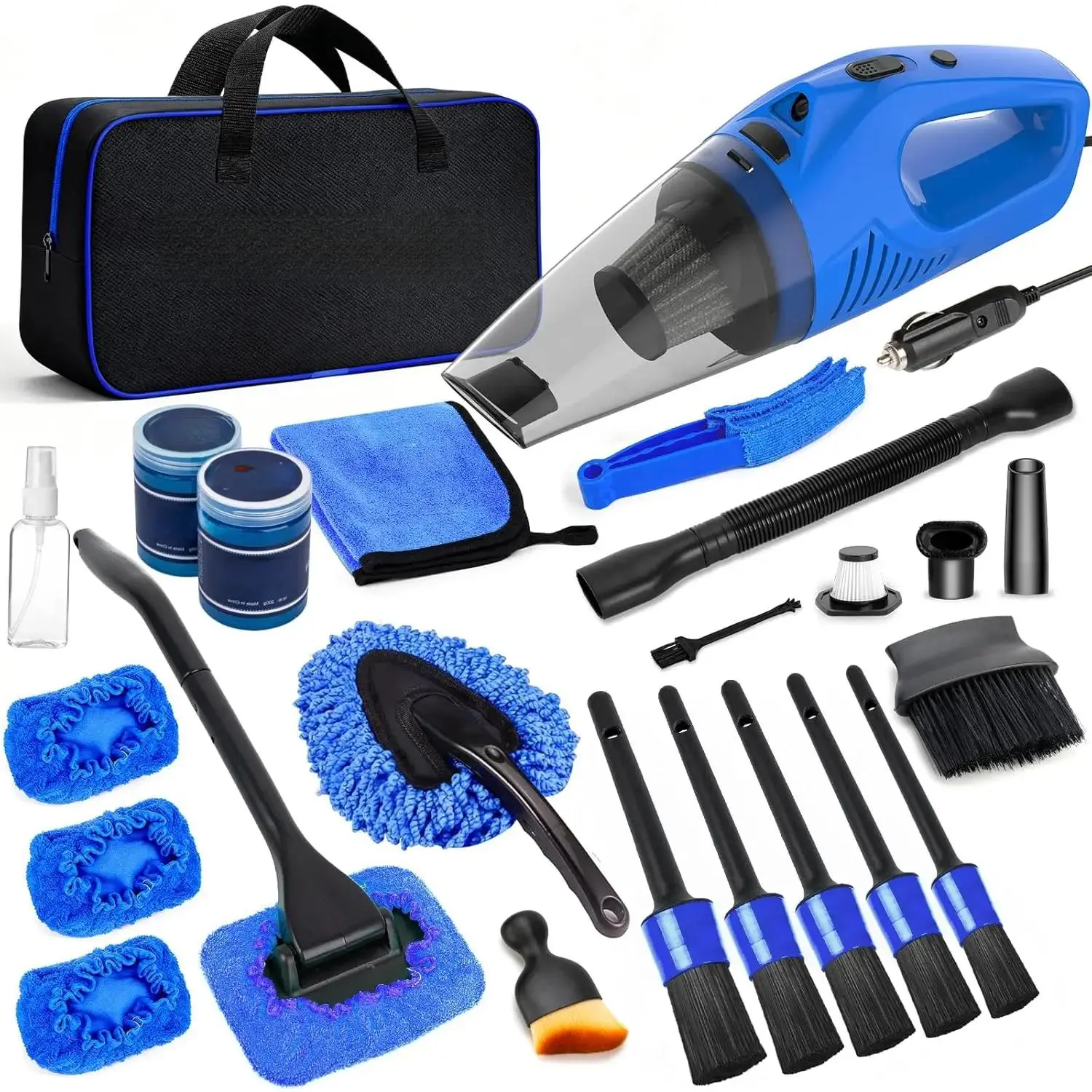 Car Cleaning Kit & Car Detailing Kit, Car Cleaning Kit with High-Power Blue Handheld Vacuum Cleaner, Brush Sets, Windshield Cleaner, Car Accessories, Car Gift Set