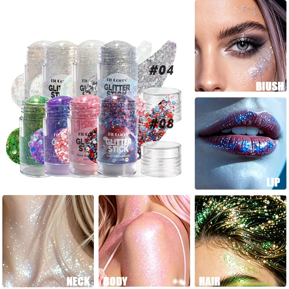 Glitter Stick, Multi-Use Holographic Body Glitter for Hair Face and Body, Festival Chunky Glitter Gel Stick