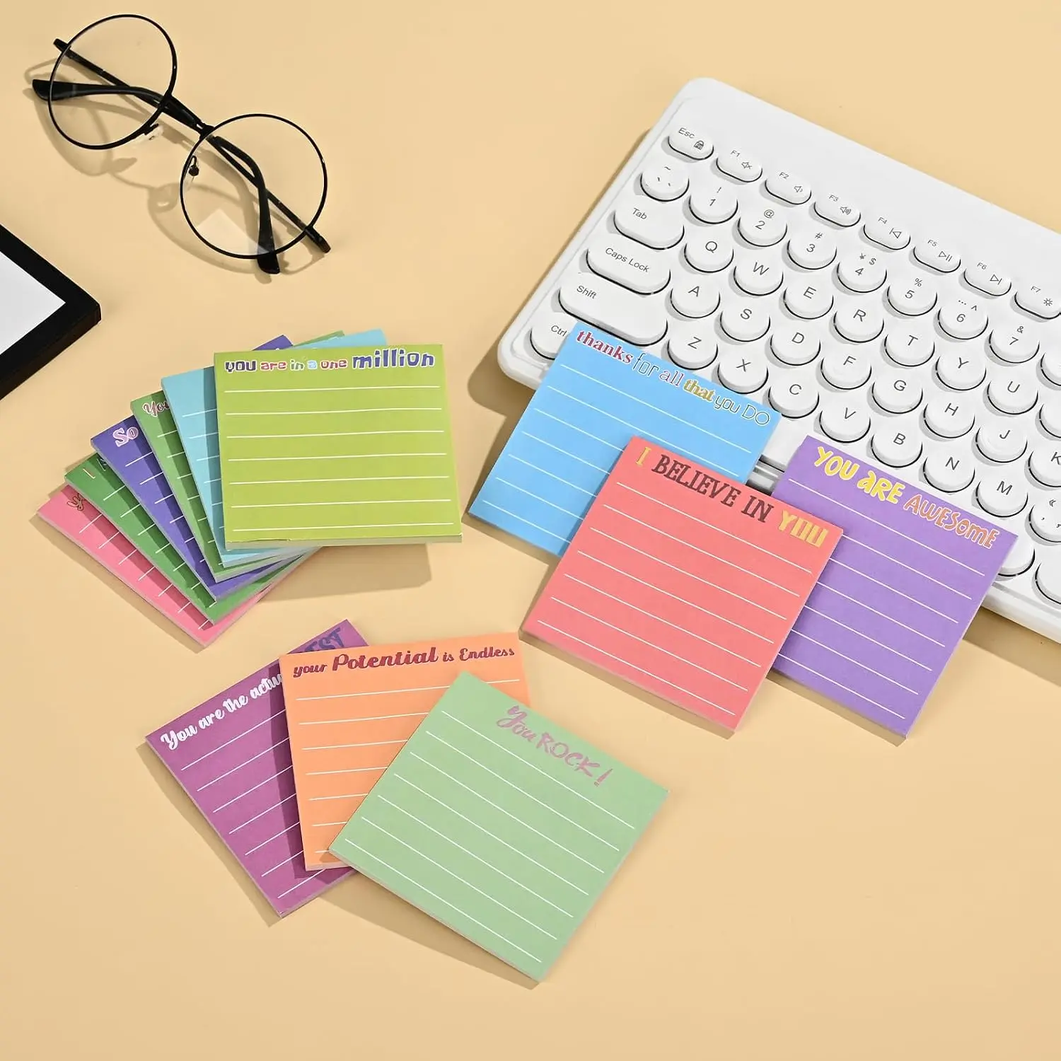 12 count Motivational Sticky Notes 3''x3'', 30 Sheet/Pad Adhesive Sticking Self-Stick Colorful Inspirational Notepad for Office Desk, School Supplies, Daily Affirmations Gifts