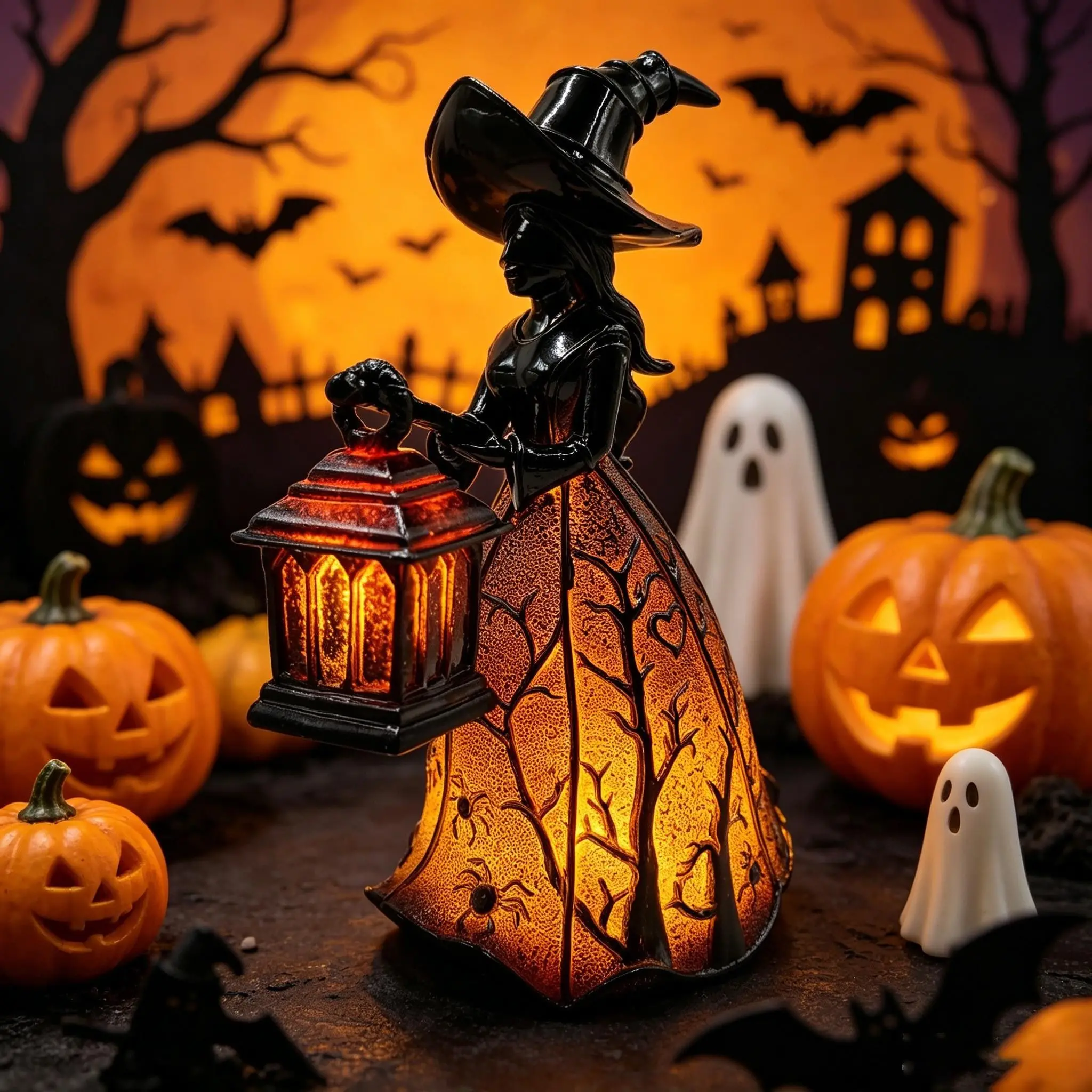 Halloween Witch Lamp, Gothic Horror Witch Decoration, Handheld Lantern, Witch Hat Design, Standing Night Light, Porch Table, Party Decor, Halloween Gift