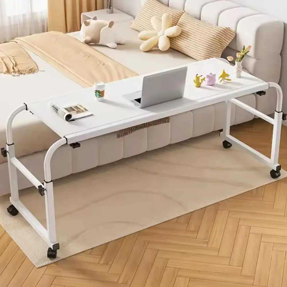 Heavy Duty Adjustable Overbed Table - 360° Locking Wheels, Ergonomic Curved Edge, Height & Length Adjustable Mobile Bedside Desk for Hospital, Home Care, Bedroom