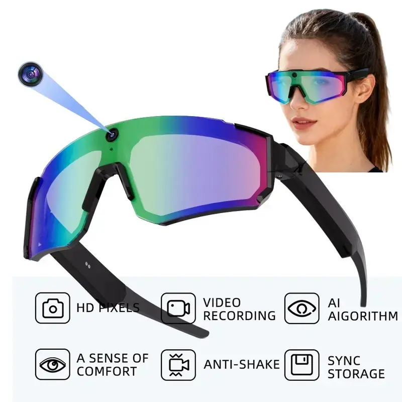 Smart Sunglasses for Sports, 4GB Memory Build-in, 8MP Anti-Shake Camera, Dual Stabilization (Physical+EIS), Hands-free 1200P Video Recording, Bluetooth Call, Music Control, AI Translation, 260Mah Battery, IP64 Waterproof, Sunglasses With Cameras