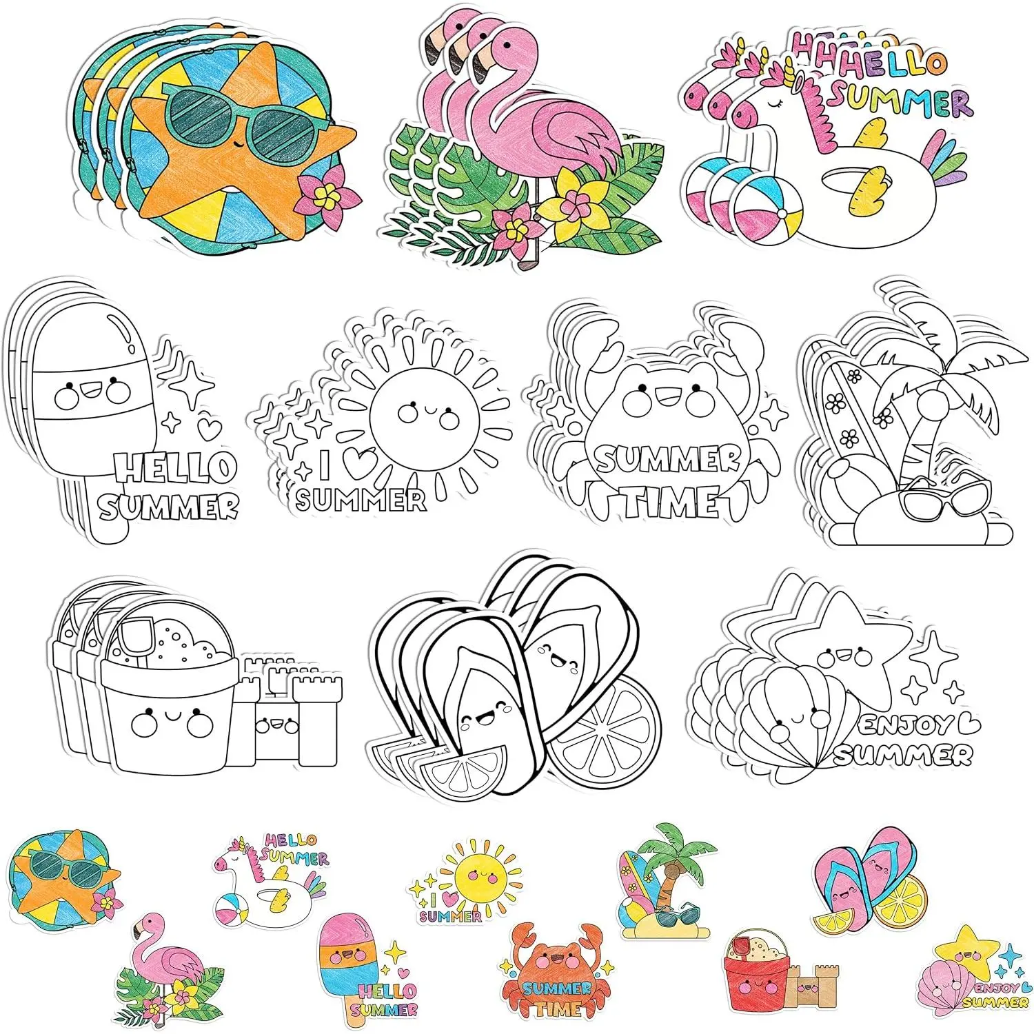 60Pcs Beach Themed DIY Coloring Fridge Magnets Kit |   Paint Your Own Magnets Kids Arts Crafts, Summer Classroom Party Drawing Decor