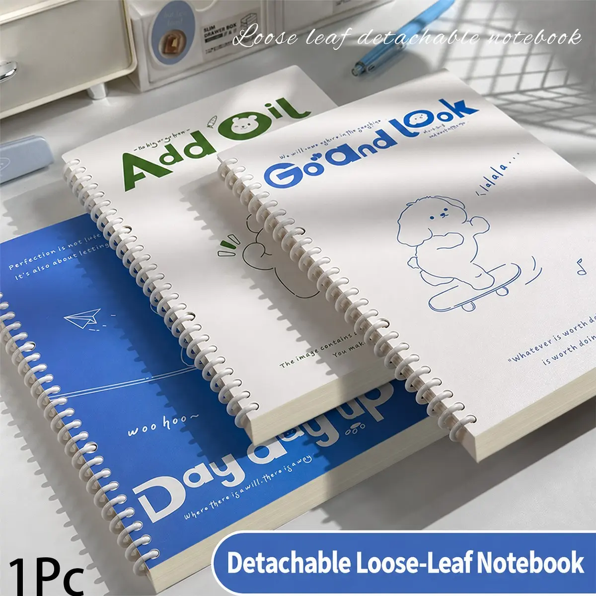 1Pc DIY Loose Leaf Spiral Notebook, Detachable Coil Bound Journal with Reusable Cuttable Plastic Binding, 360 Degree Foldable Lined Paper Notebook, Customizable Refillable Notebook for Writing, School, Office, Study Notes, DIY Journaling and Planning