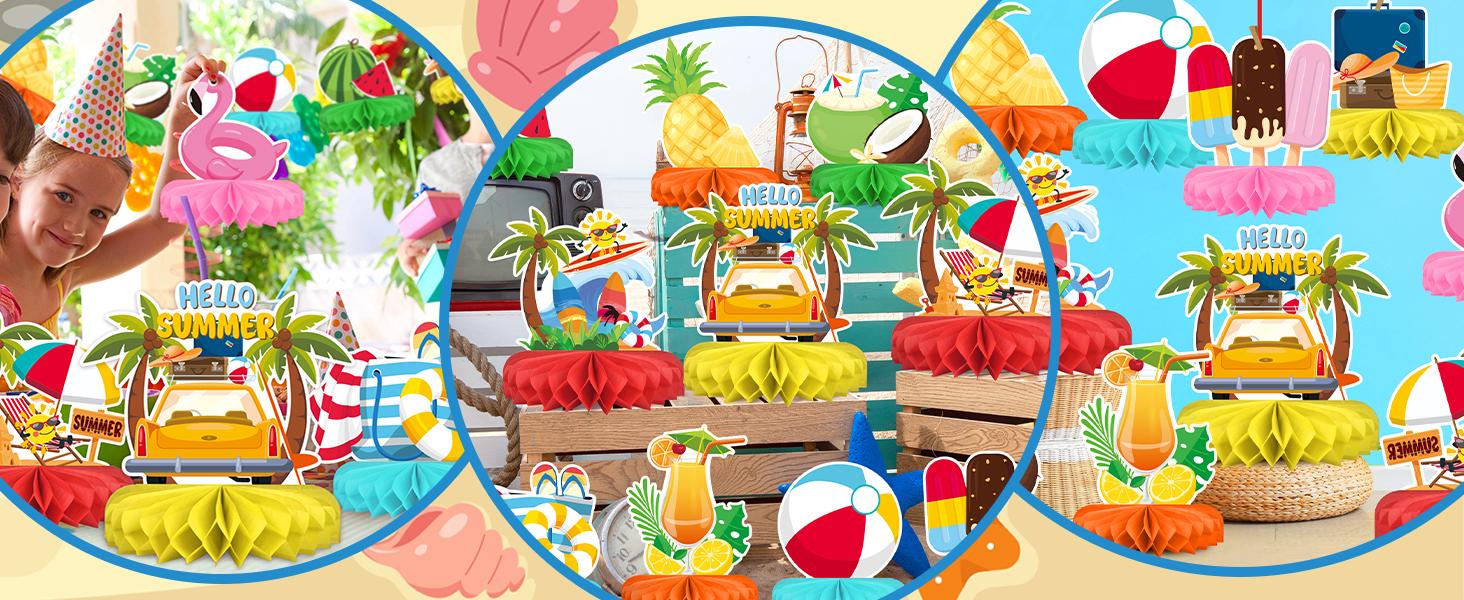 Beach Party Decorations Kit - Beach Themed Honeycomb Centerpieces and Table Decor for Summer & Pool Party Decorations