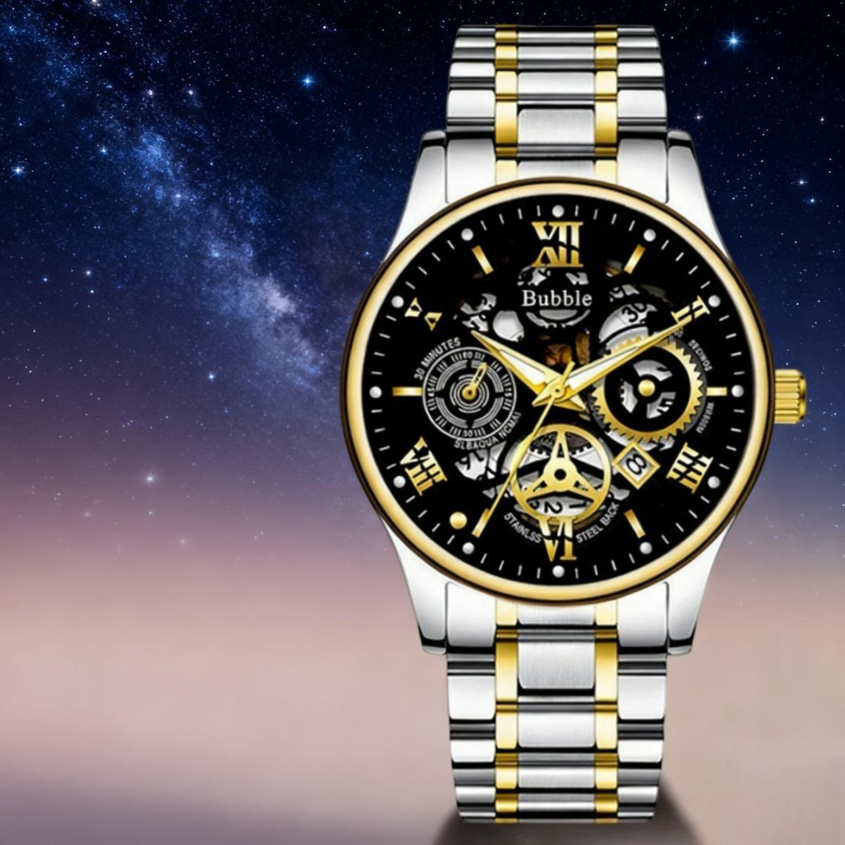 Men's Trendy Casual Quartz Watch - Minimalist Formal Style, Stainless Steel Band Black, Gold, Navy Blue - An Ultra-Cool Fashion Statement and Gift Choice