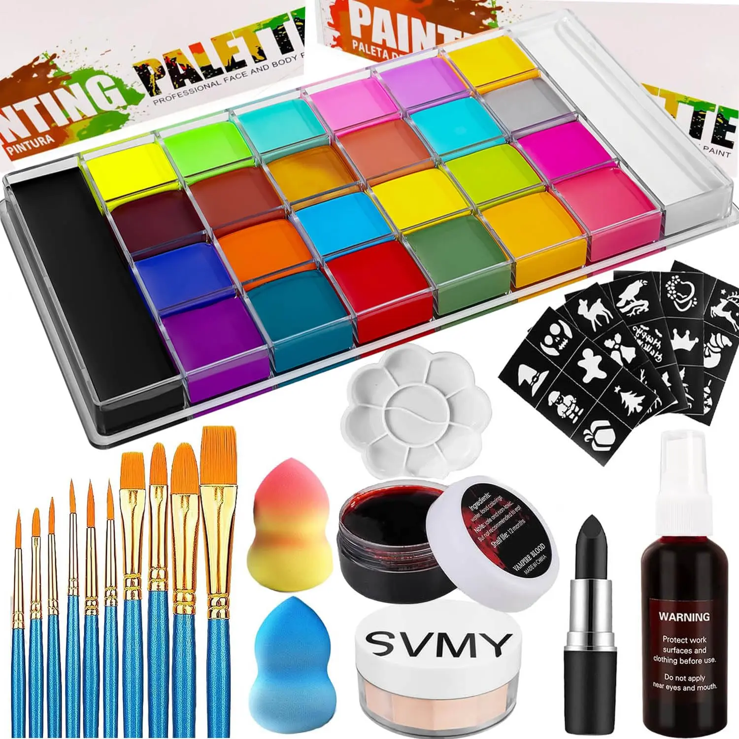 26 Colors Professional Face Body Paint Kit, Oil Face & Body Paint Kit for Halloween,including 26 Colors Face Paint/Paint Stick/ Brushes/ Special Effects Sticker for Halloween/Fake Blood