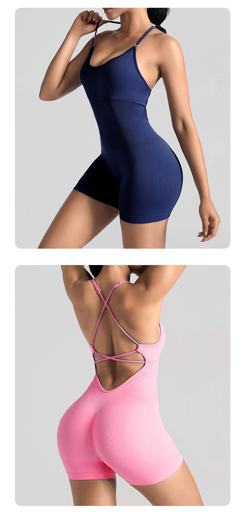 Women's Seamless High Stretch Halter Jumpsuit |   Crisscross Back Tight Fit 3/4 Length Workout Jumpsuit for Yoga Gym Cycling