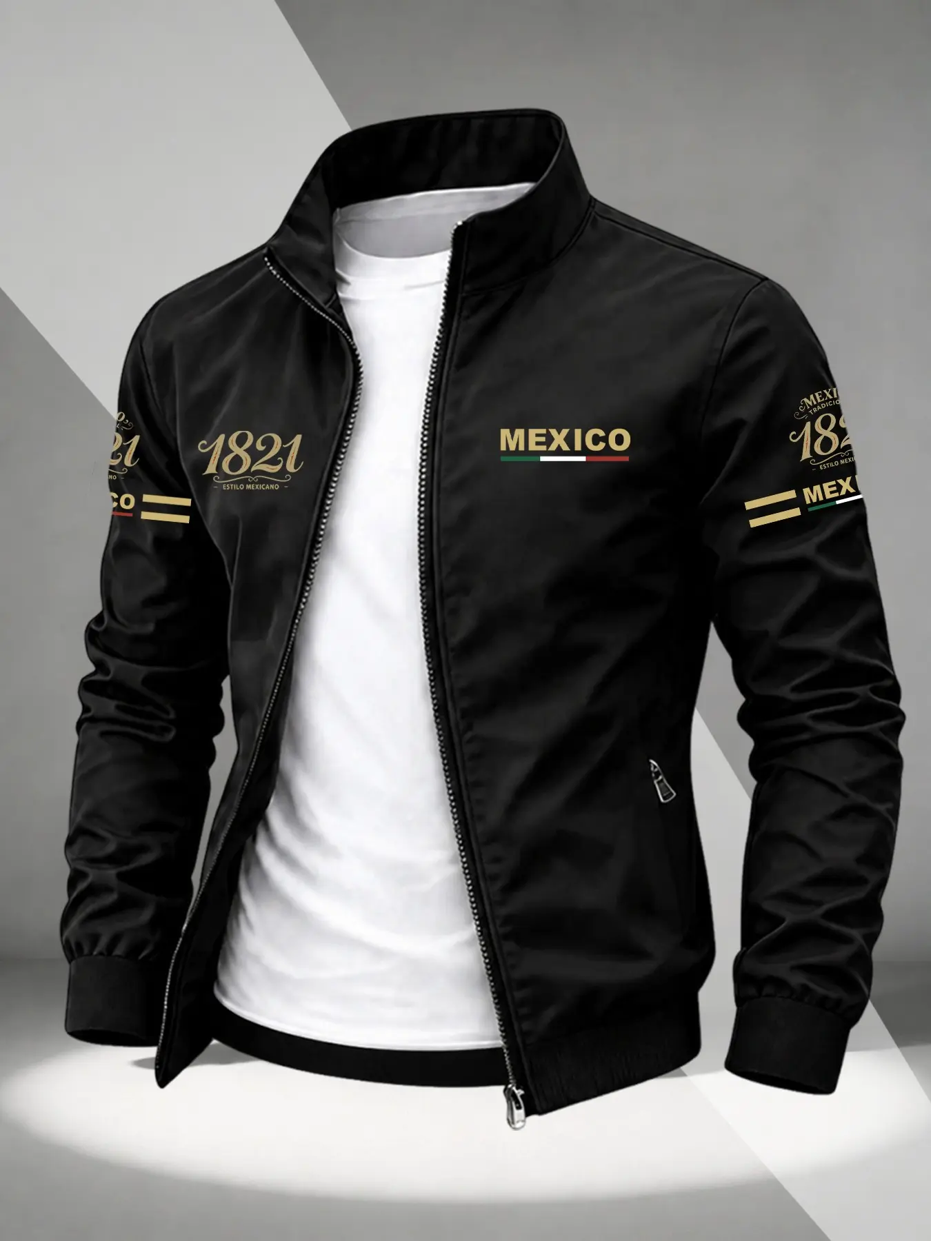 American Style Ethnic Stand Collar Jacket for Men, Waterproof Lightweight Zipper Design, Daily Streetwear Print Coat