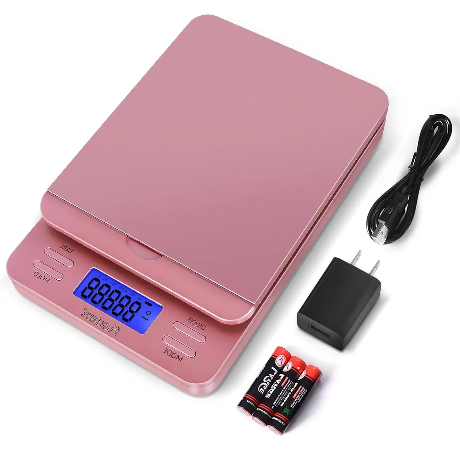 Fuzion Shipping Scale, Digital Postage Scale for Packages 86 lb/0.1oz with Hold and Tare, Postal Scale with Flip Holder, Package Scale for Small Business, Battery & AC Adapter, Rose Gold