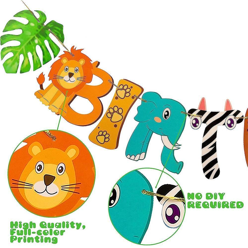 Safari Animals Happy Birthday Banner Pennant Foil Animal Balloons for Kids Jungle Safari Zoo Theme Party Decoration Supplies Toy