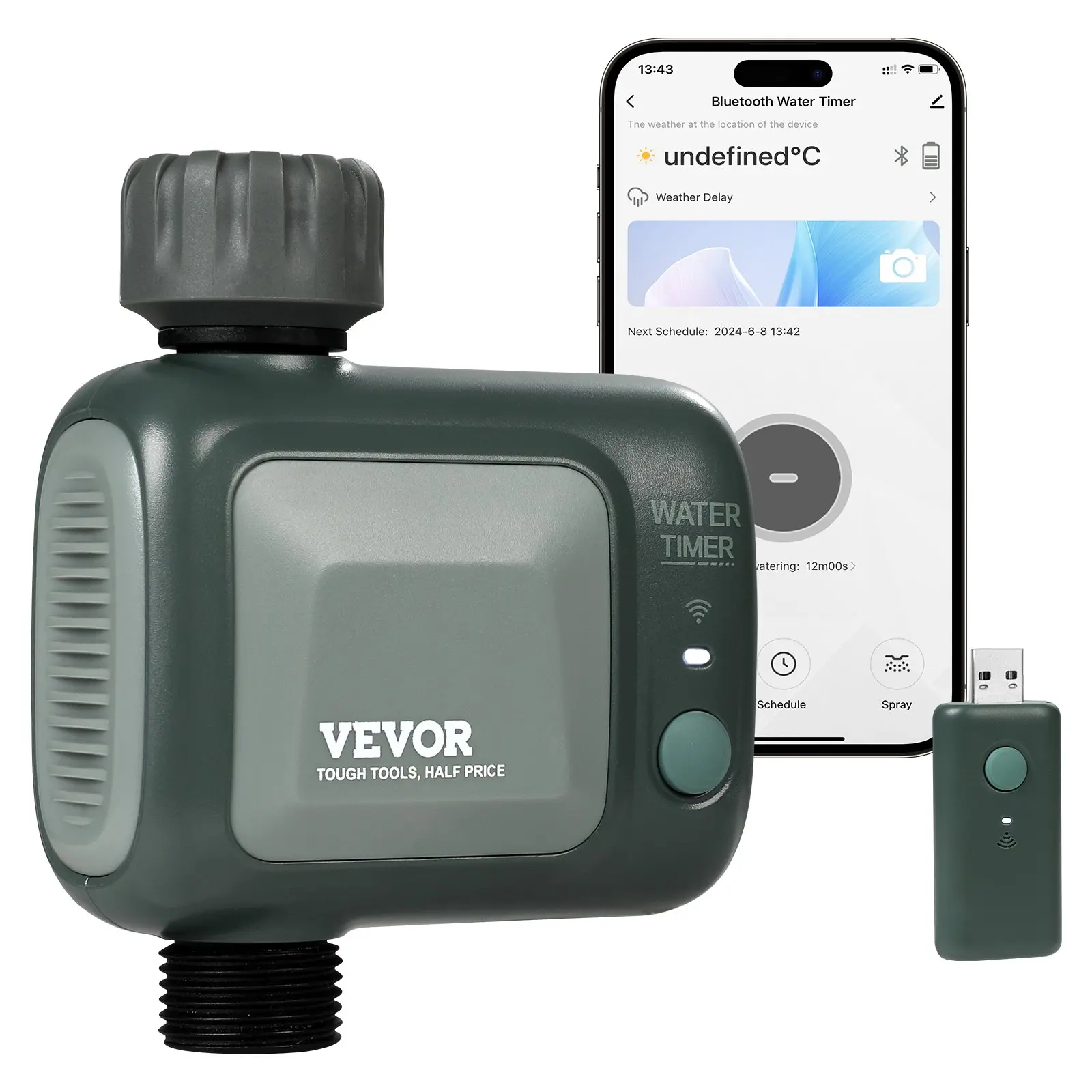 VEVOR Smart Sprinkler Timer, Single Outlet Hose Faucet Timer with Brass Inlet, 2.4Ghz WiFi+Bluetooth APP Control, Voice Control Compatible with Alexa & Google Assistant, IPX6 Rated for Hose Watering