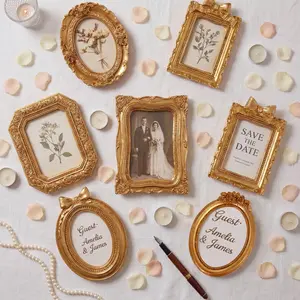 8PCS Vintage Gold Picture Frames Set, Small Resin Ornate Victorian Style Mini Photo Frames for Tabletop Display, Antique Gold Decorative Frames for Wedding, Home Decor