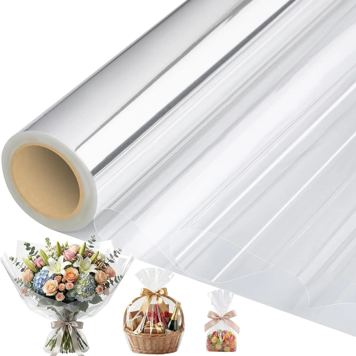 Clear Cellophane Wrap Roll, 17 in x 82 ft,  Basket Wrapping Paper | Opp Plastic  Ideal for  Baskets  Shower   and Party Favor  to School Halloween Gifts