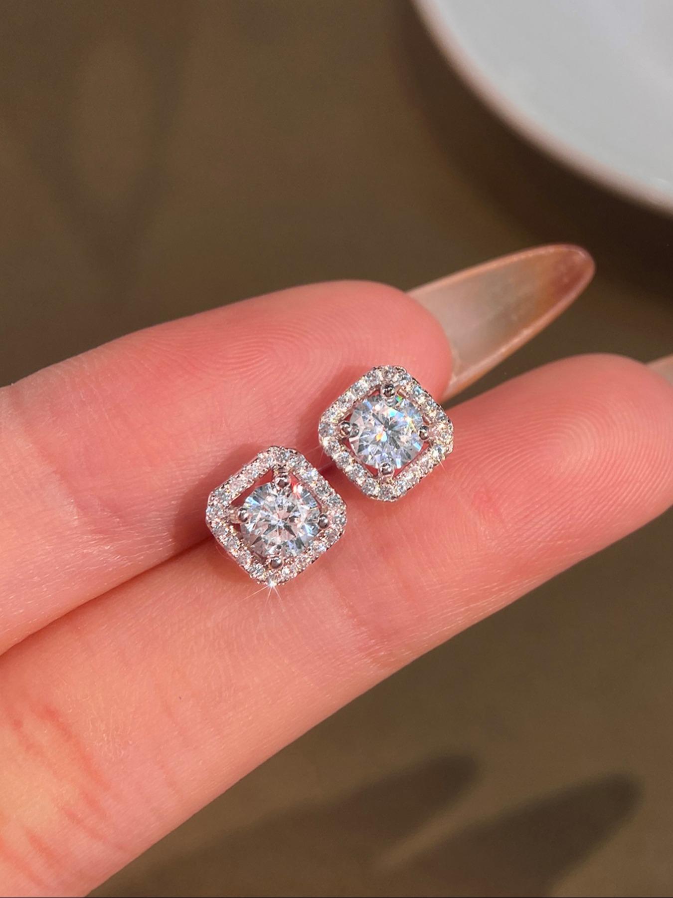 S925 Sterling Silver Square Shaped Zircon Stud Earrings, Fashion Jewelry for Party, Daily Clothing Decor, Trendy All-match & Exquisite Jewelry for Gift