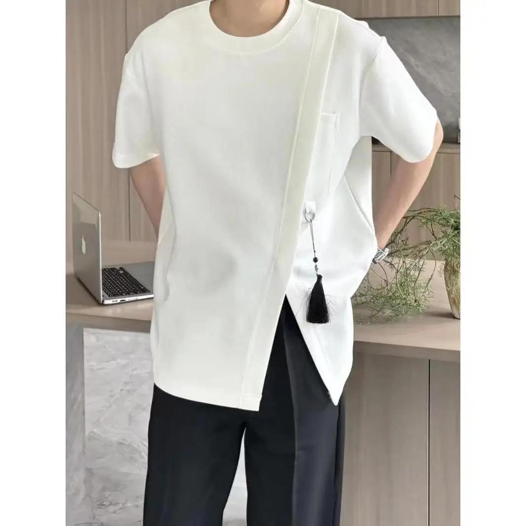 Simplicity Slit Hem Korean Tops Summer Men's Short Sleeve Solid Plus Size All-match Fashion T Shirts Casual Trend Men Clothing