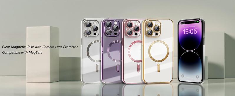 For iPhone17 16 15 14 13 12 11 Pro max Plus MagSafe Cases with Camera Lens Protector Full Protection Clear Magnetic Case Compatible with MagSafe Elegant Anti-Scratch Case Cover Shockproof Protective Case for 17 Pro Max