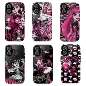 Draculaura Gothic Case | Monster High Doll Pattern | Retro Pink Black Vampire Girl Gift Cover | for iPhone 16/15/14/13/12/11/17 ProMax Plus for Samsung phones, suitable for both men and women,  Perfect Gift for Women Men.A gift for the fans
