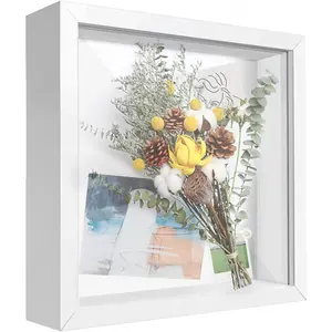 8x8 Shadow Box Frame Display Case with Letter Stickers, 3D Picture Frame for Memorabilia, Baby Items, Wedding Memories, Crafts, Tickets and Photos (White, 8x8)