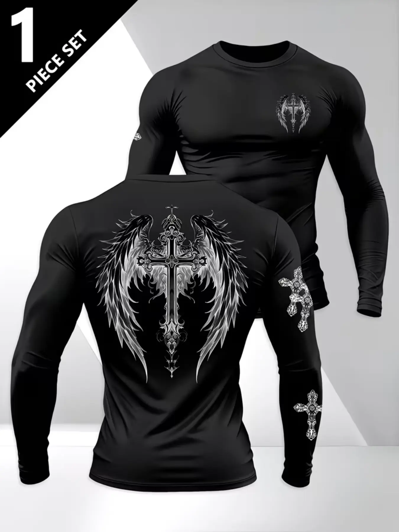 Men's Spring Summer Long Sleeve Crewneck T-Shirt, Trendy All-Over Print Design, Comfortable Breathable Fabric, Casual Outdoor Wear