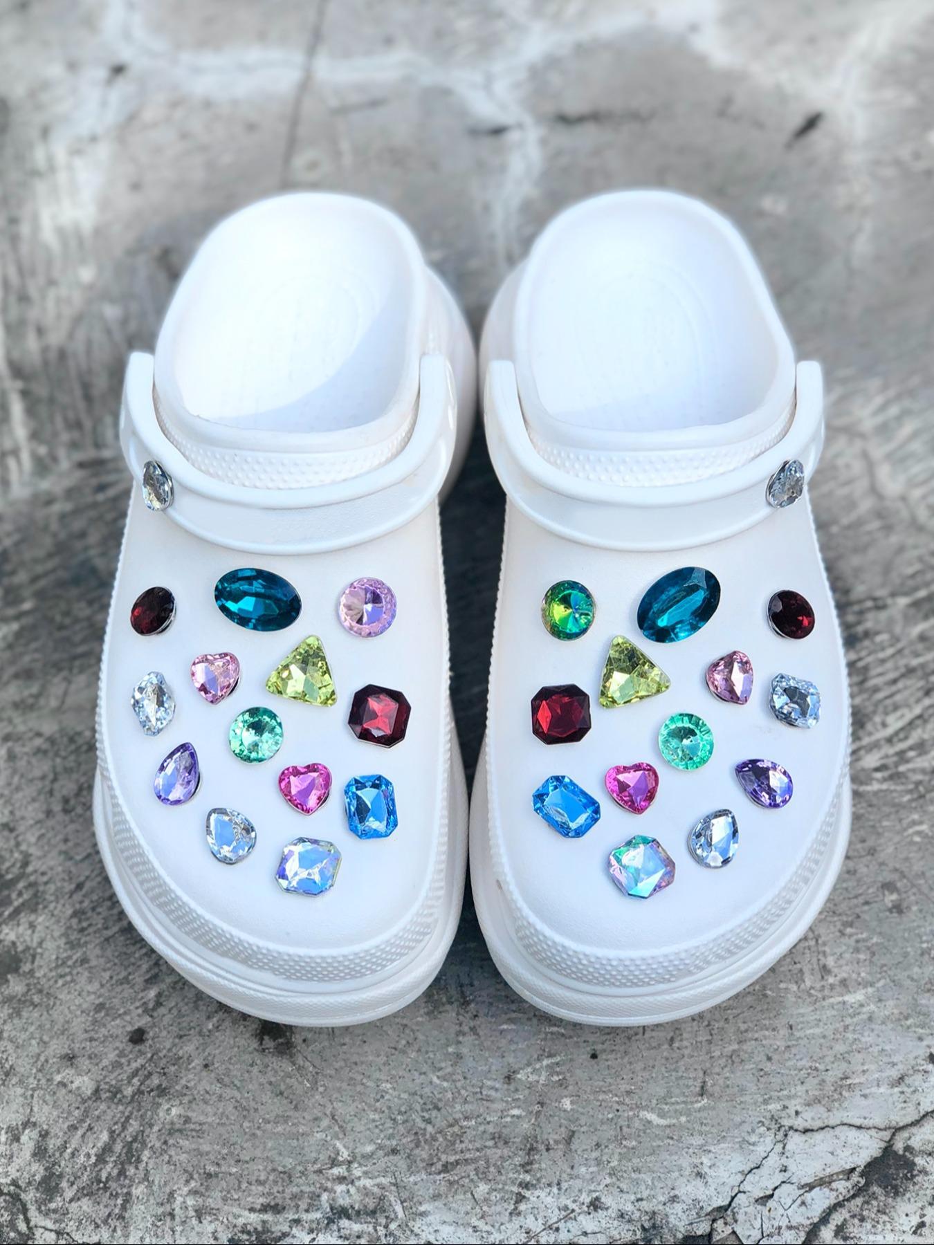 Cute Colorful Artificial Crystal Design Shoe Charms, 28pcs Fashionable Novelty Shoes Decorations for Clogs Design, Dazzling Glamour Trendy Holiday Shoe Accessories for Women & Girls, Bling Shoe Charms