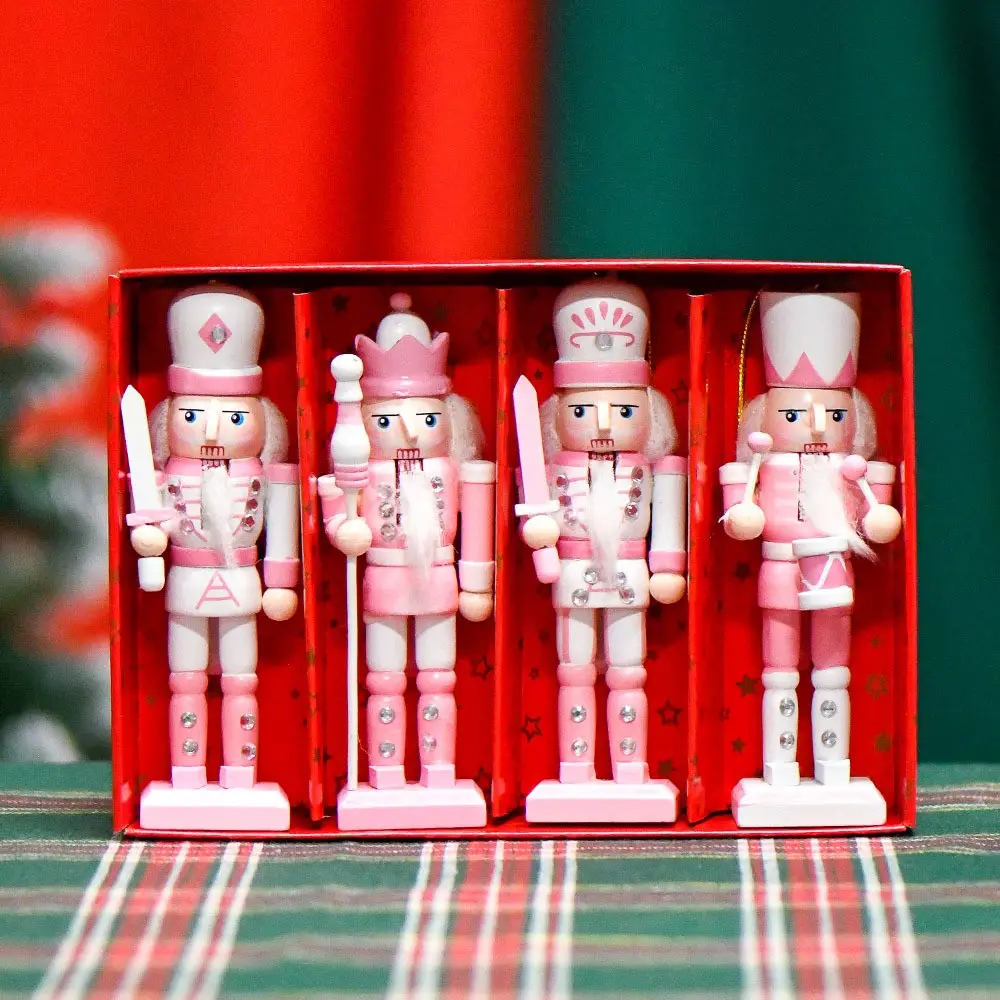 4 Piece Princess Wooden Nutcracker Ornament Set, Hand-Painted Mini Soldier Figurines, Gift Box, Christmas Tree Decorations