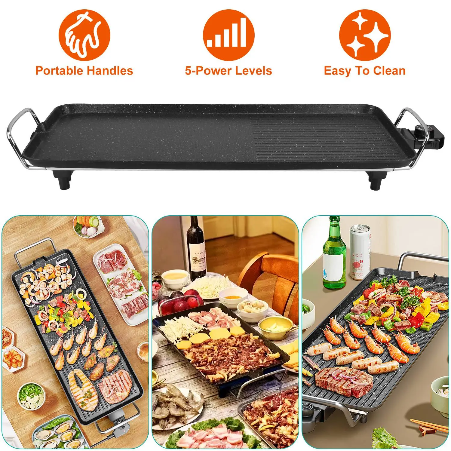 1500W Electric BBQ Grill, Nonstick Tabletop Grill & Griddle, Portable Indoor & Outdoor Electric Barbecue Grill for Camping, Picnic & Home