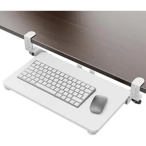 Small Keyboard Tray Under Desk, Pull Out Keyboard & Mouse Tray with Adjustable C-clamp, 20(25.9 Including Clamps) x 11.8 Inch Slide Out Computer Keyboard Drawer Mouse Tray for Typing, White