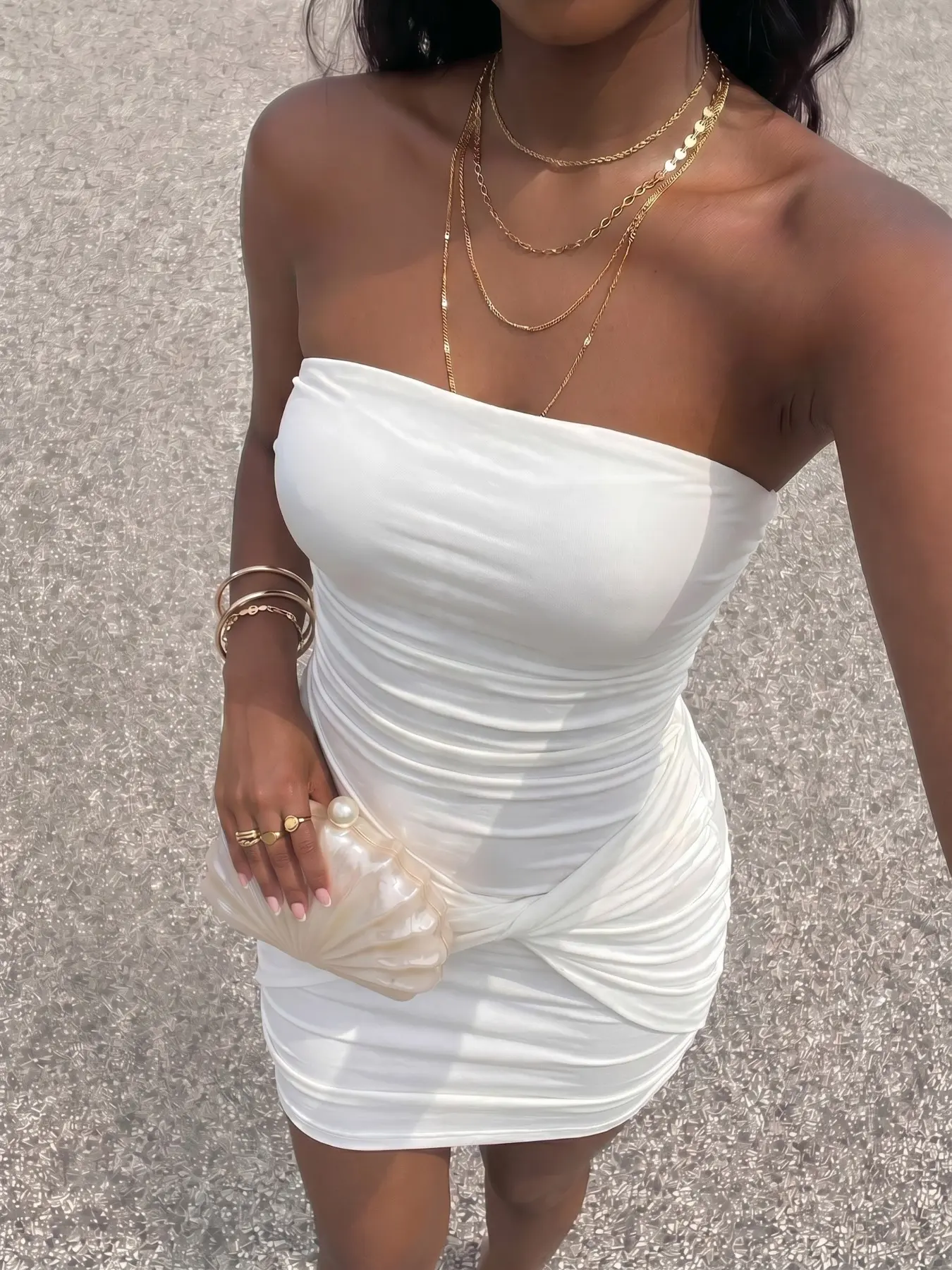 Backless Bustier Dress, Knot Waist Mini Skirt, American Style, Chic, Party Evening Wear, Tropical Vacation Vibes, Date Night Sexy Slimming Dress Elastic Knit Bodycon Dress, Wrinkle Resistant for Casual Night Out & Beach Vacation, Evening Party Dresses