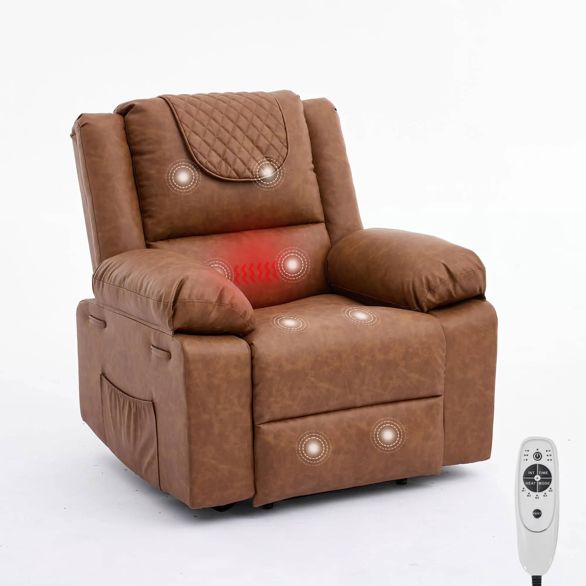 Manual Recliner Chair for Adults – 135° Recline with Heating & Massage, Side Storage Pockets & Remote for Living Room & Bedroom