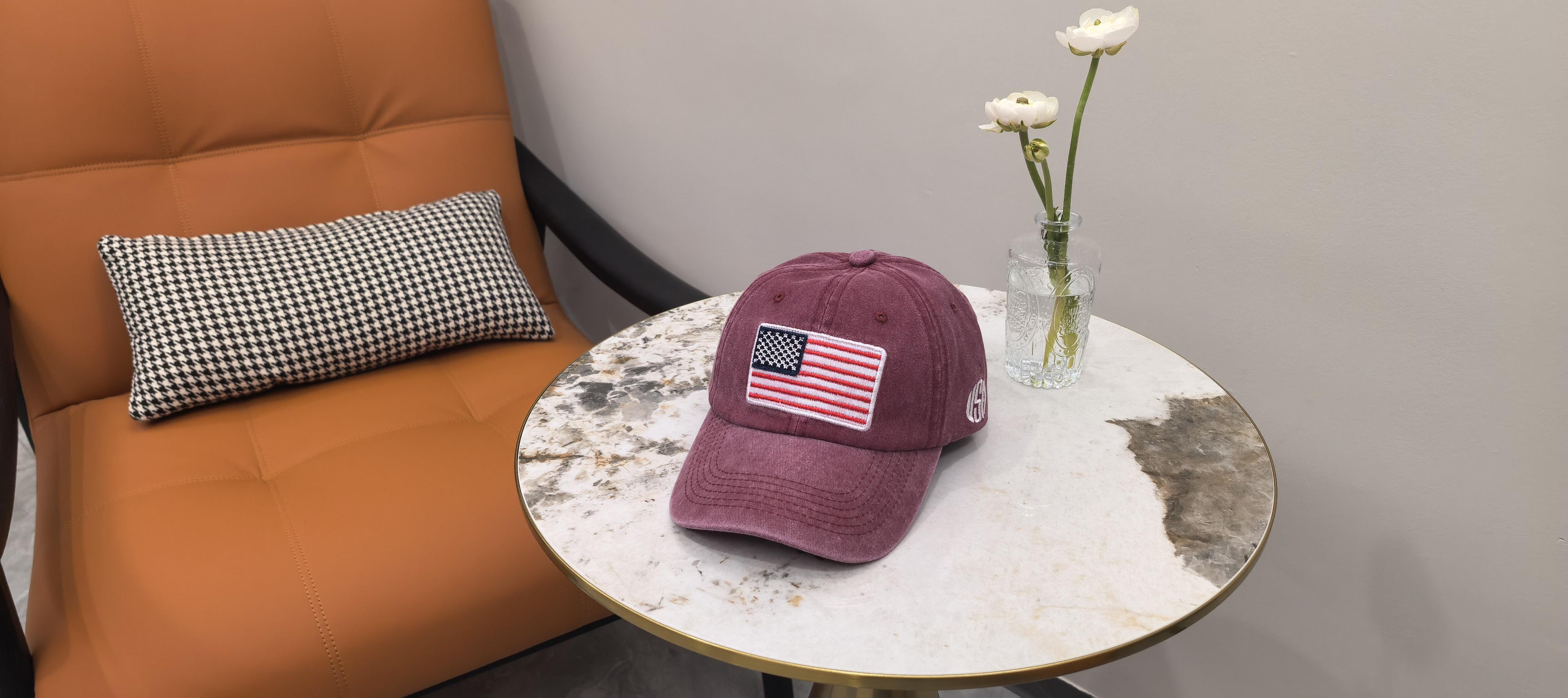 Baseball cap with American flag, pure cotton, letter embroidery, washed and distressed, curved brim, trendy new product