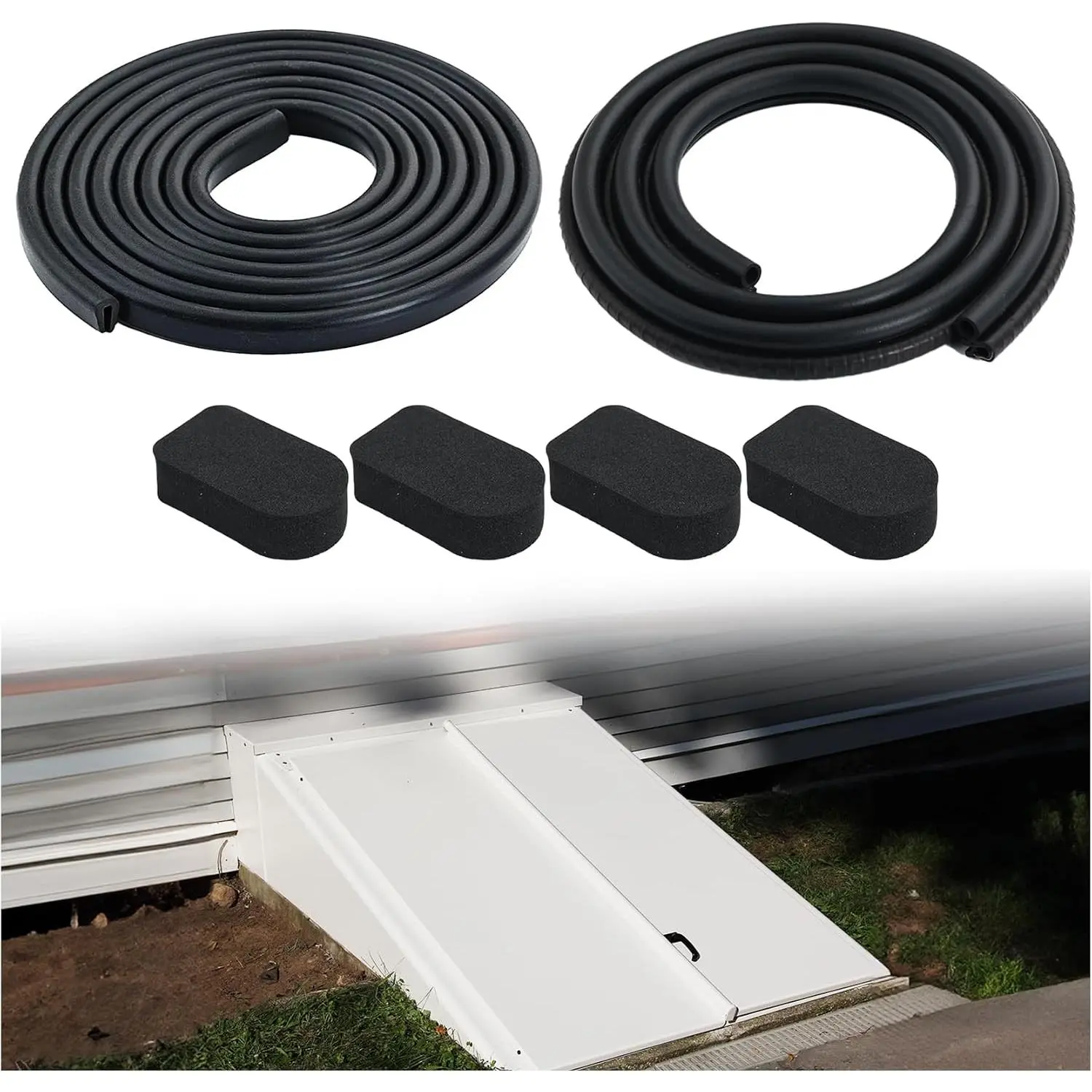 for Bilco Basement Door Weatherstrip Kit (4 Cap Seal Pad,1 Bulb Trim Gasket,1 U Shaped Gasket) Fit for Bilco and Gordon Cellar Doors, Basement Door Seal Kit Five-Year