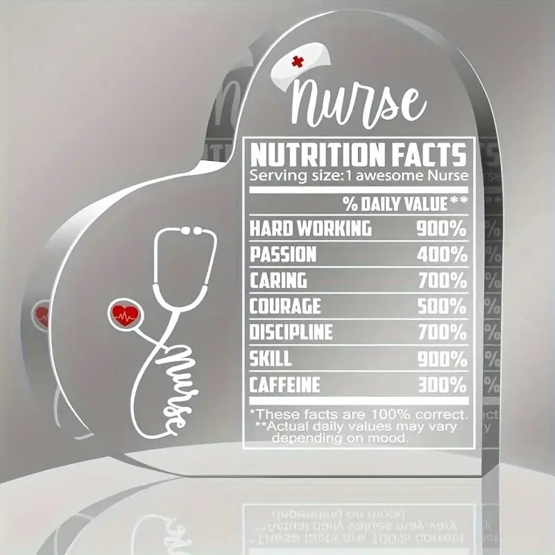 Heart Acrylic Plaque Nurse Nutrition Facts Quote Desktop Ornament Nurse Appreciation Gift