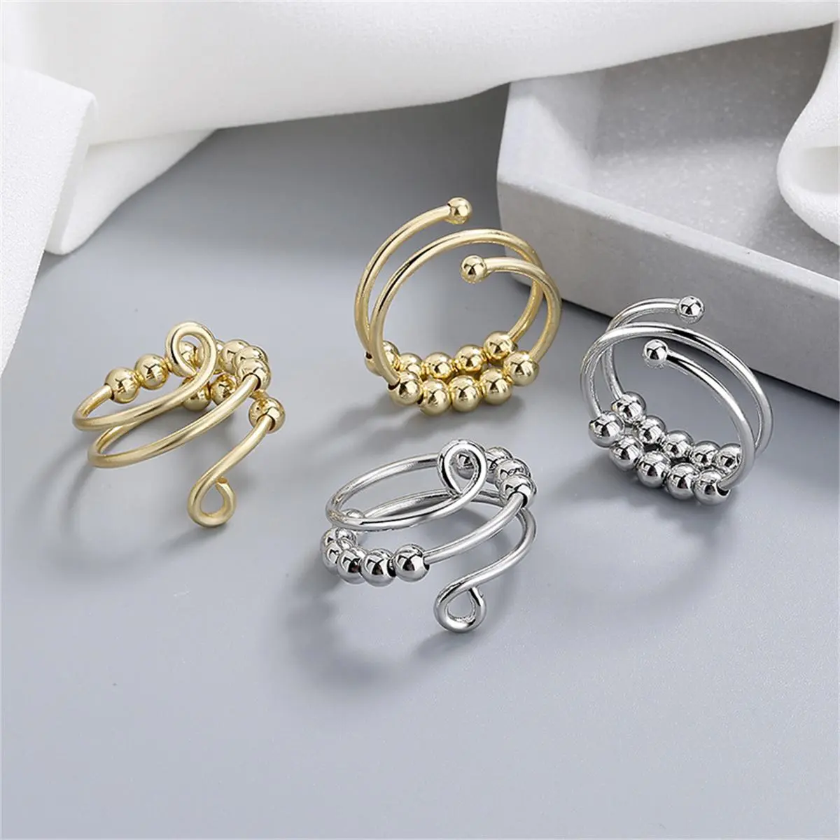 Punk Anxiety Rings For Women Men Spiral Fidget Beads Ring 2025 Jewelry Rotate Freely Anti Stress Stainless Steel Ring Gift