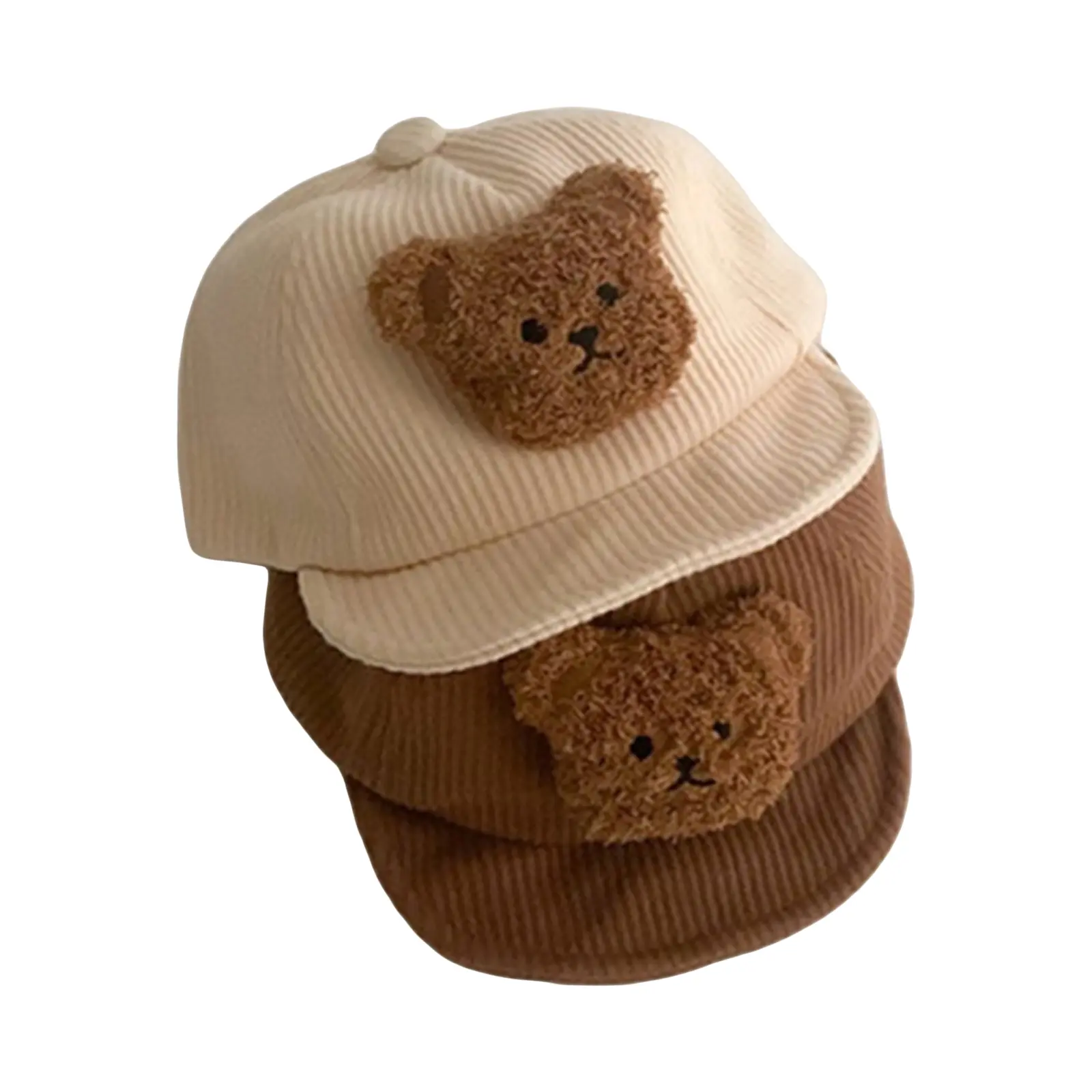 Baby Baseball Cap, Ribbed Plush Bear Patchwork Back Stick-On Sun Hats, Toddler Boys Girls Sun Protection Visor Hats