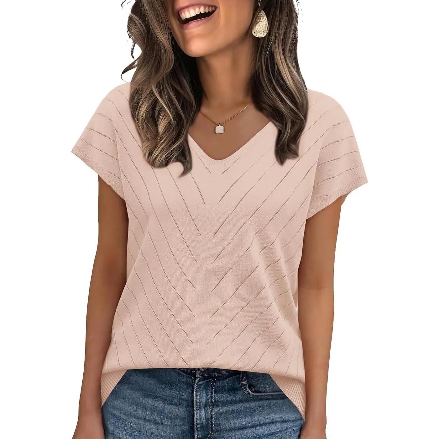 Women's V-Neck Short Sleeve Sweater - Trendy Summer Tops for Beach Vacation, Travel, Business Casual, Lightweight Casual Outfits 2026