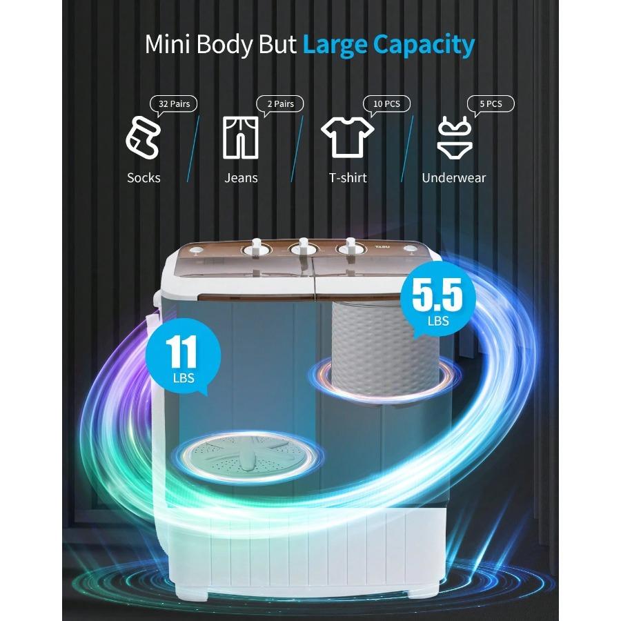 Portable Washer Machine With Spin Timer Function & Delay Start, Compact Laundry For Dorms,Apartments In Brown