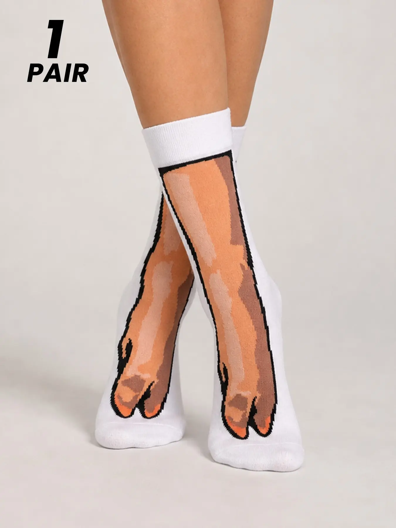 1 Pair Funny Pig Paw Print Mid-Calf Socks, Cartoon Design, Perfect for Halloween Gifting, All-Season Wear, Fun and Quirky