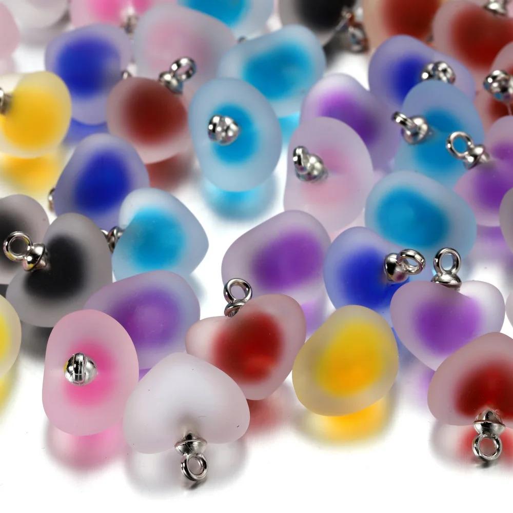 10pcs/lot Resin Frosted Multicolor Heart Charms For Handmade Bracelet Earrings Necklace Pendant DIY Jewelry Making Supplies