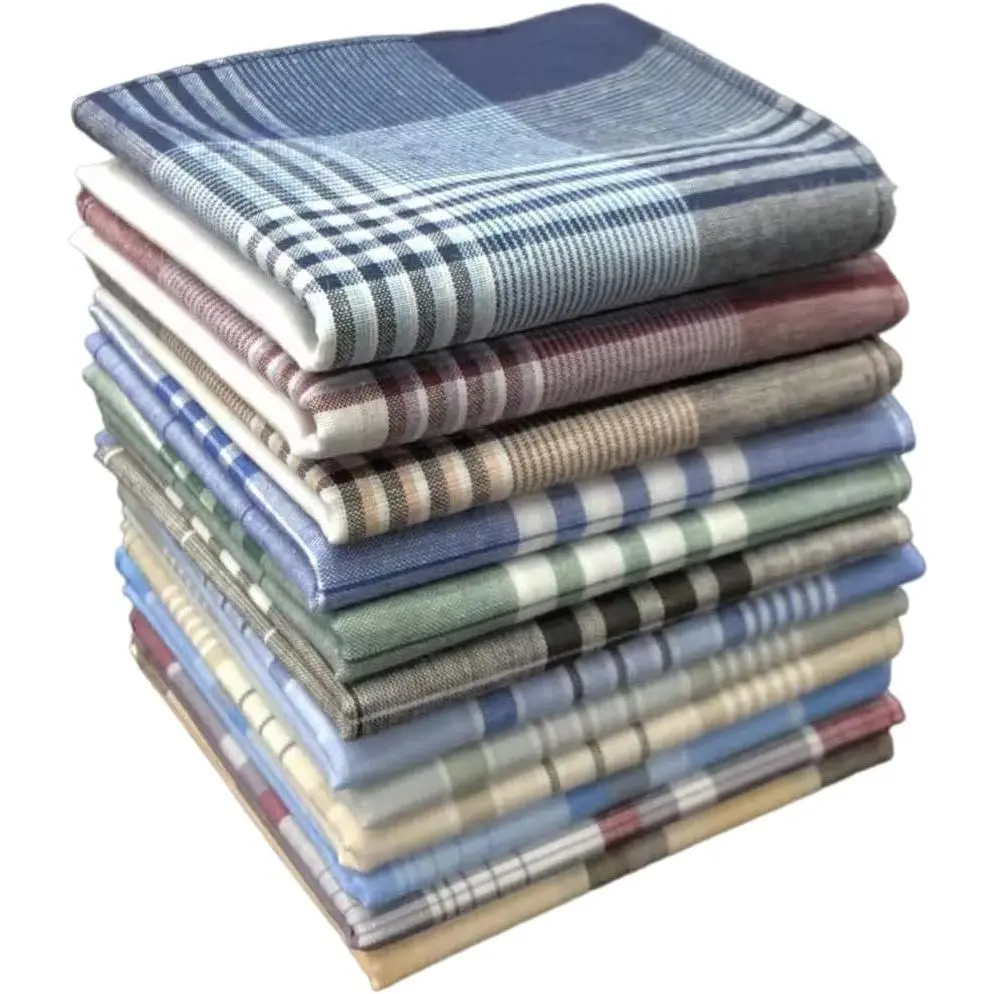 Men's Handkerchiefs Set, Classic Checkered 100% Soft Cotton Hankies, Square Shape for Everyday Casual Wear
