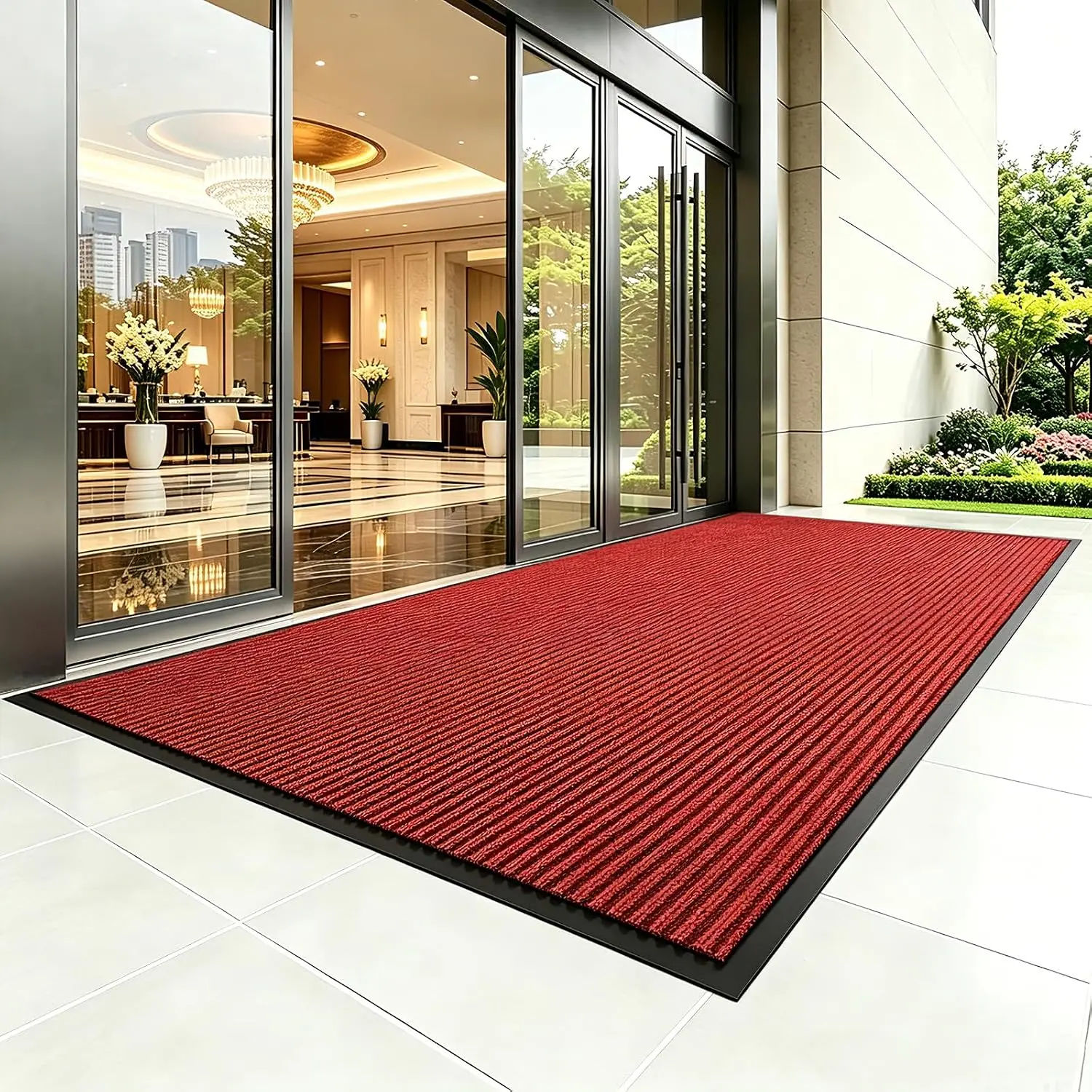 2' X 4' Ft Commercial Heavy Duty Indoor Outdoor Door Mat, Non-Slip Rubber Backing Dirt Trapper Entryway Floor Mat, Carpet Runner for Garage Patio Mudroom Office Business High Traffic, Black