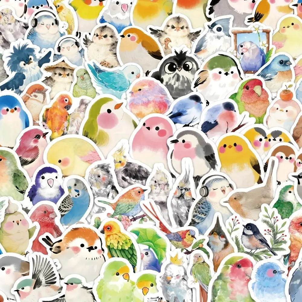 80pcs Watercolor Bird Stickers, Parrot Chicken Art Decals, Traditional Chinese Style Animal Stickers, Decorative Wall Stickers