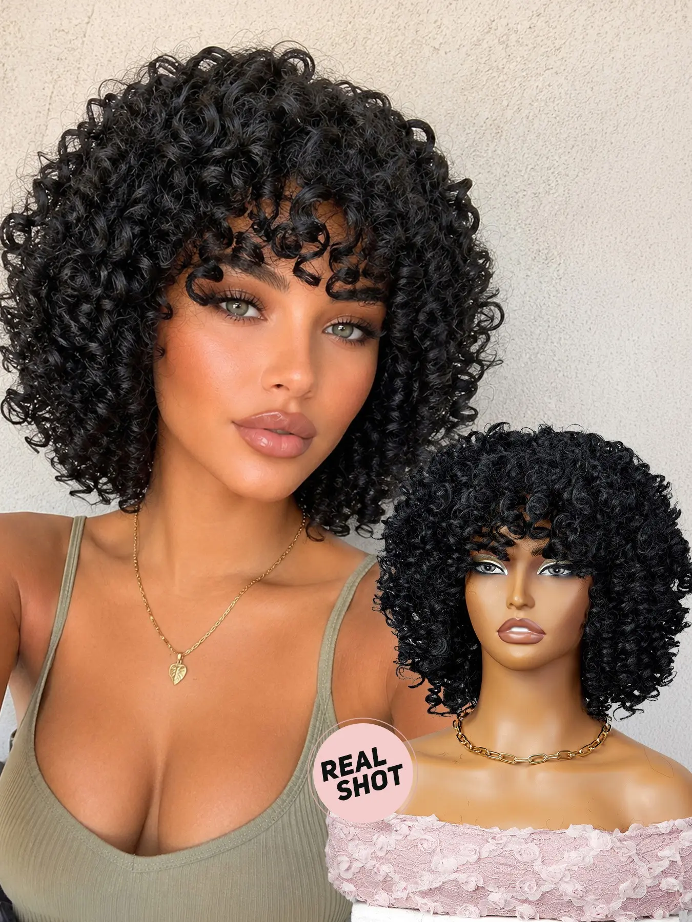 Short Fluffy Kinky Curly Wig, Fashion Wig, Synthetic Fiber, Bold Atmosphere, Retro, Sexy Y2K Style, All Seasons Wear