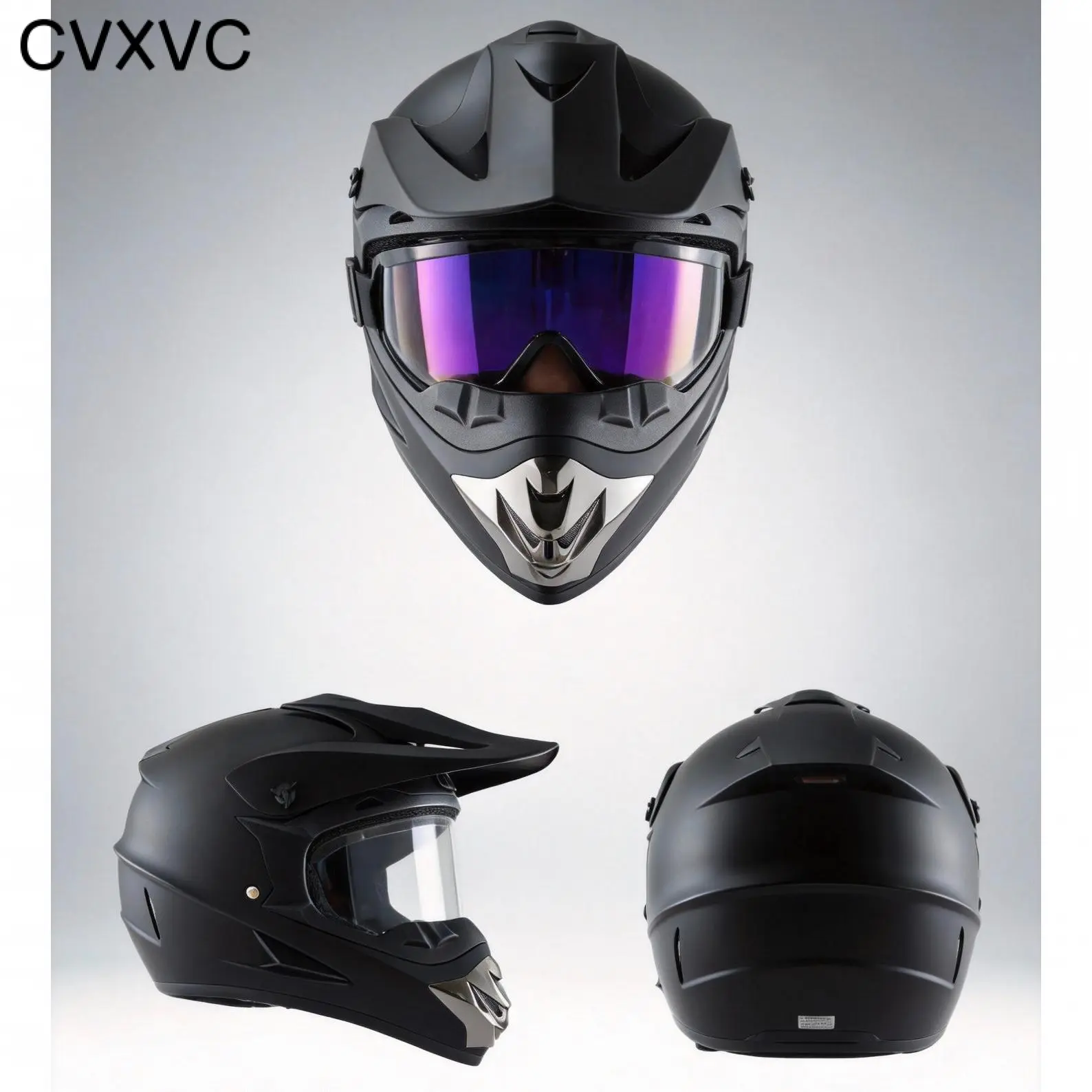 CVXVC Dirt Bike Helmet, DOT Certified 4-Piece Full Face Helmet Set with Goggles, Gloves & Mask for Adults, Matte Black One-Piece Molded ABS Shell, Ventilated Design for ATV, UTV and Off-Road Trail Riding, Removable Cheek Pads, Sizes S-XL