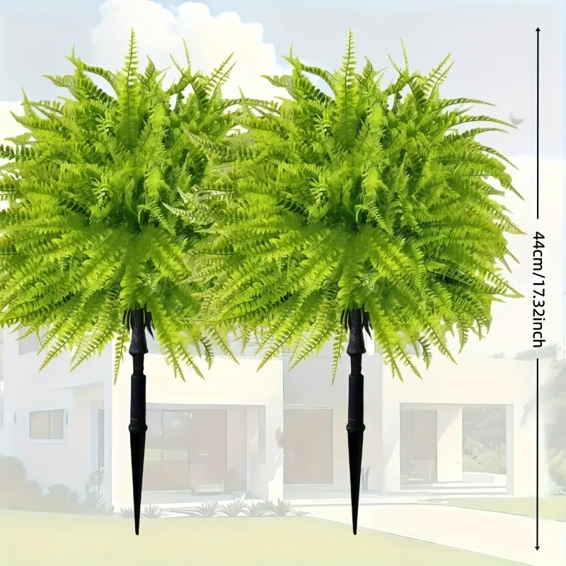 2 Pcs Artificial Fern Plants with Stakes, Realistic Fake Greenery, Easy to Install, Ideal for Indoor Outdoor Garden Yard Patio Store Home Decor