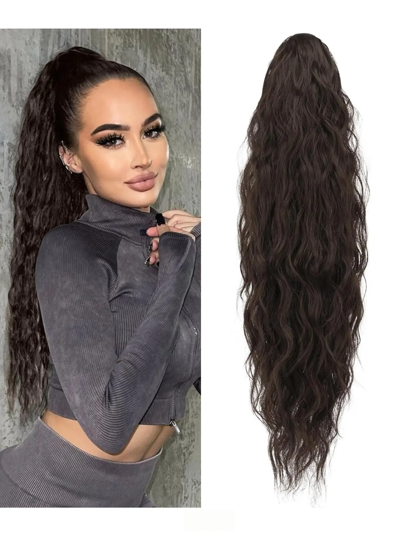 20 inch drawstring ponytail extension braid, water ripple ponytail, Synthetic Hair Ponytail, synthetic fiber natural appearance thick, full roll lightweight, heat-resistant and safe wrapping easy for women's daily parties and wedding role-playing