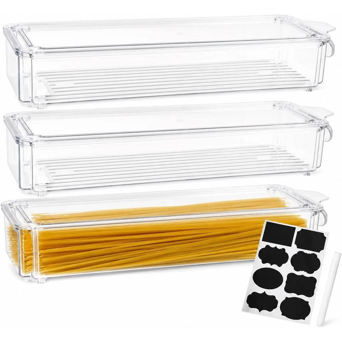 3 Pack Pasta Storage Container Plastic Spaghetti Food Storage Box, Airtight Spaghetti Noodle Holder Rectangular Chopstick Storages Box for Spaghettis, Pasta, Noodles, Eggs, Fruits Snacks