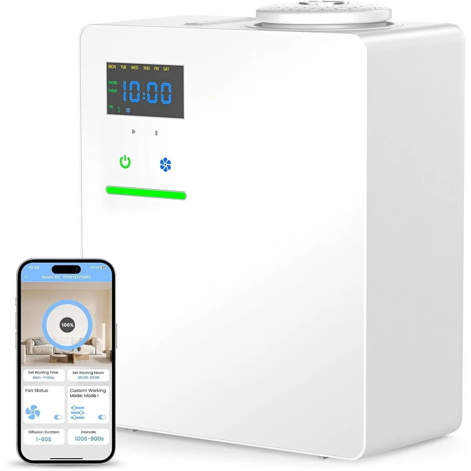 XEITIN Waterless Essential Oil Diffuser,HAVC 5000 Sq.Ft for Whole House, 200ml Cold Air Scent Machine with Bluetooth App Control, Quiet No-Heat HVAC Fragrance Diffuser for Home Hotel Office, White